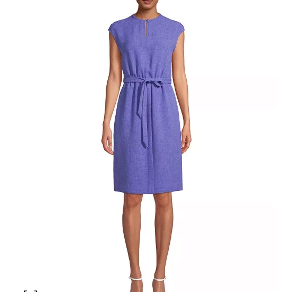 ANNE KLEIN Women Cap-Sleeve Belted Midi Dress Purple Workwear Cocktail Casual
